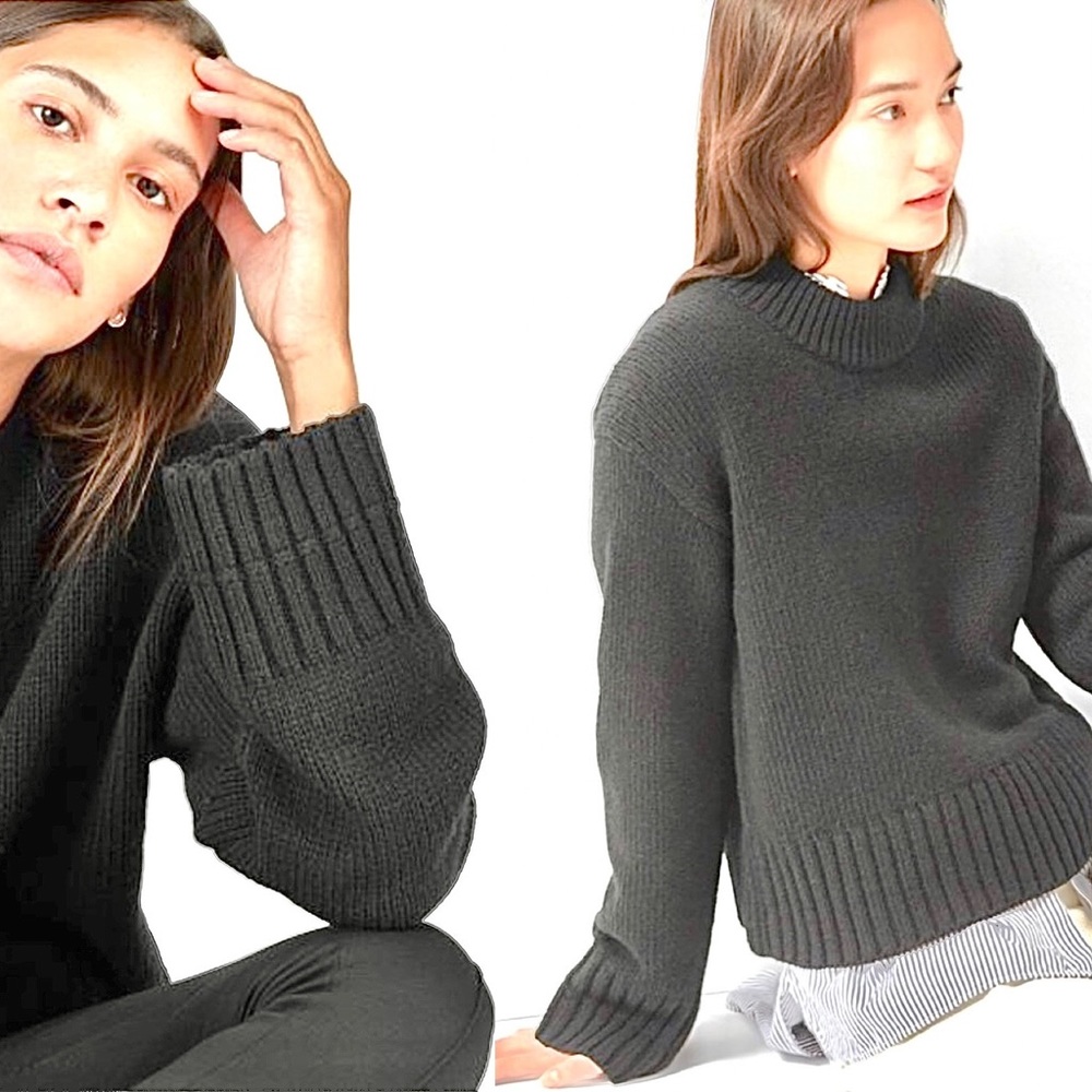 EVERLANE Wool Cashmere Square Crew Neck Sweater Pullover Boxy Chunky Black Small